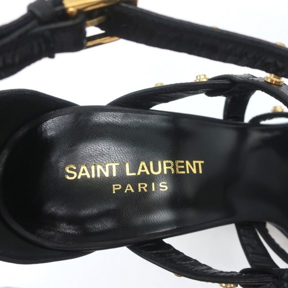 SAINT LAURENT STUDDED SANDALS JERRY BLACK LEATHER SIZE 39 STRAPPY HEELS NEW - Picture 9 of 12